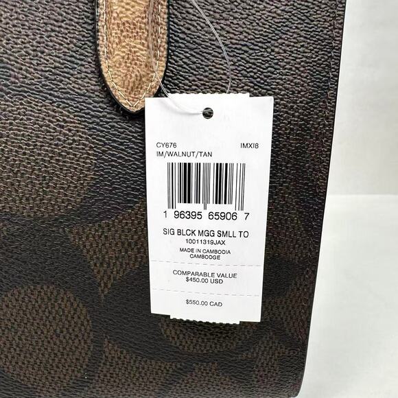 Coach Maggie Small Tote Bag In Blocked Signature Canvas Gold/Walnut/Tan CY676 - Picture 11 of 13